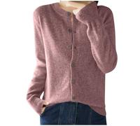 KUIH Women's Cashmere Cardigans Round Neck Sweater Lightweight Long Sleeve Knitted Cardigan Solid Color Button Down Jumper Spring Autumn Sweater Ladies Outwear Knitwear Summer Outfits
