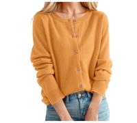 KUIH Women's Cashmere Cardigans Round Neck Sweater Lightweight Long Sleeve Knitted Cardigan Solid Color Button Down Jumper Spring Autumn Sweater Ladies Outwear Knitwear Summer Outfits Yellow