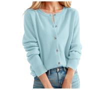 KUIH Women's Cashmere Cardigans Round Neck Sweater Lightweight Long Sleeve Knitted Cardigan Solid Color Button Down Jumper Spring Autumn Sweater Ladies Outwear Knitwear Summer Outfits