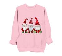 KUIH Women's Christmas Sweatshirt Crewneck Pullover Sweaters Gnomes Print Xmas Jumper Ladies Tops Novelty Funny Christmas Jumpers for Women Plus Size Holiday Cotton Tunics for Leggings Pink