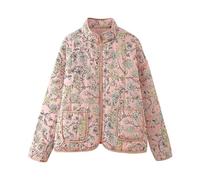 KUIH Women's Coats Cropped Quilted Puffer Coat with Pockets Long Sleeve Floral Jacket Floral Print Coat Outerwear Short Padded Coat Open Front Cardigan Outwear Winter Clothes