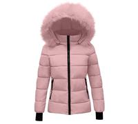 KUIH Women's Coats Ladies Winter Coat with Fur Hood Plain Quilted Puffer Jacket Hooded Parka Coat Warm Coat Thermal Outerwear Outdoor Down Coats Padded Jackets Thicken Overcoat Womens Coats Size 16