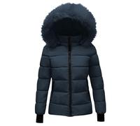 KUIH Women's Coats Ladies Winter Coat with Fur Hood Plain Quilted Puffer Jacket Hooded Parka Coat Warm Coat Thermal Outerwear Outdoor Down Coats Padded Jackets Thicken Overcoat Womens Coats Size 16