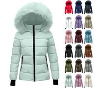 KUIH Women's Coats Ladies Winter Coat with Fur Hood Plain Quilted Puffer Jacket Hooded Parka Coat Warm Coat Thermal Outerwear Outdoor Down Coats Ski Jacket Ladies Coats Size 16 Womens Coats Size 16