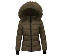 KUIH Women's Coats Ladies Winter Coat with Fur Hood Plain Quilted Puffer Jacket Hooded Parka Coat Warm Coat Thermal Outerwear Outdoor Down Coats Ski Jacket Ladies Coats Size 16 Womens Coats Size 16
