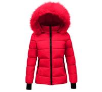 KUIH Women's Coats Ladies Winter Coat with Fur Hood Plain Quilted Puffer Jacket Hooded Parka Coat Warm Coat Thermal Outerwear Outdoor Down Coats Padded Jackets Thicken Overcoat Womens Coats Size 16