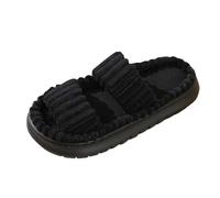 KUIH Womens Corduroy Slippers Thick Sole House Slippers Open Toe Slip On Warm Slipper Non Slip Fluffy Sliders Memory Foam Shoes for Indoor and Outdoor Bedroom Footwear