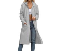 KUIH Womens Fleece Jacket Long Zip Up Hoodie Women Plain Causal Long Sleeves Longline Cardigans Solid Color Full Zip Long Coats Ladies Hoody Sweater Top Plus Size Fall Winter Thermal Outerwear Gray