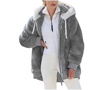 KUIH Womens Fluffy Jackets Hooded Winter Coats Plus Size Fleece Hoodies Long Sleeve Full Zip Jacket Ladies Sweater Tops Oversized Pullover Jumpers Warm Loose Fall Warm Outwear Casual Hoody