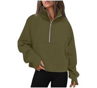 KUIH Women's Half Zip Sweatshirt Fleece Lined Pullover Jumpers Loose Fit Sweat Top Autumn Winter Ladies Sweatshirts Warm Pullover Tops Ladies Tops Tunic Sweaters Fall Outfits Holiday Clothes Green