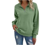 KUIH Women's Half Zip Sweatshirt Warm Fleece Pullover Sweaters Tunic Casual Long Sleeve Tops with Pockets Autumn Winter Ladies Stand Collar 1/4 Zip Jumper Cosy Top Plain Sweaters for Women UK