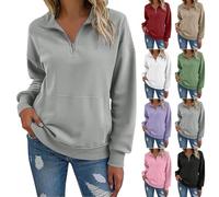 KUIH Women's Half Zip Sweatshirt Warm Fleece Pullover Sweaters Tunic Casual Long Sleeve Tops with Pockets Autumn Winter Ladies Stand Collar 1/4 Zip Jumper Cosy Top Plain Sweaters for Women UK