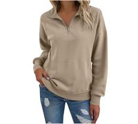 KUIH Women's Half Zip Sweatshirt Warm Fleece Pullover Sweaters Tunic Casual Long Sleeve Tops with Pockets Autumn Winter Ladies Stand Collar 1/4 Zip Jumper Cosy Top Plain Sweaters for Women UK