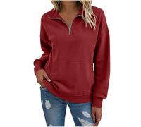 KUIH Women's Half Zip Sweatshirt Warm Fleece Pullover Sweaters Tunic Casual Long Sleeve Tops with Pockets Autumn Winter Ladies Stand Collar 1/4 Zip Jumper Cosy Top Plain Sweaters for Women UK