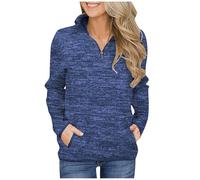 KUIH Womens Half Zip Sweatshirt with Pockets Lightweight Fleece 1/4 Zip Jumper Pullover Cosy Tops Long Sleeve Pullover Sweaters Spring Autumn Sweatshirts Tunic Jumpers Thermal Clothes Outwear Blue
