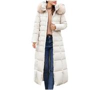 KUIH Women's Hooded Puffer Down Coat Long Winter Jacket with Fur Hood Quilted Jacket Ladies Coats Quilted Padded Coat Hoodie Top Plain Long Coat Thick Warm Maxi Down Jackets Black Coat Women