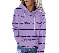 KUIH Womens Hoodie Casual Striped Sweatshirt with Hood Ladies Fleece Hooded Top Autumn Winter Thermal Pullover Top Ladies Jumper Warm Tunic Sweatshirt Long Sleeve Tops with Pockets