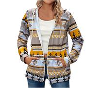 KUIH Womens Hoodie Full Zip Up Jacket Fashion Printed Sweatshirt Long Sleeve Hooded Tops Lightweight Fleece Hoodies Womens Cardigans Autumn Winter Loose Casual Zipped Outwear with Pockets Yellow