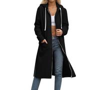 KUIH Women's Hoodies Longline Zip Up Hoodie Women Long Cardigan Trench Coat Full Zip Long Sleeve Jacket Winter Coats Plus Size Loose Hoody Pullover Hoodie Ladies Long Sweatshirt with Pockets Black