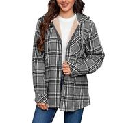 KUIH Womens Jacket Sherpa Fleece Lined Jacket Flannel Plaid Checked Hoodie Ladies Oversized Hooded Coat Soft Warm Teddy Hoodies Ladies Loose Casual Sweater Top Outerwear with Pockets