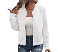 KUIH Women's Jackets 2025 Fall Textured Jacket Cropped Long Sleeve Full Zip Jackets Stylish Bomber Jacket Plain Ladies Lightweight Coat Autumn Jacket Ladies Outerwear Work Office Going Out Wear