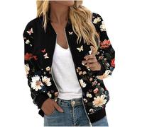 KUIH Women's Jackets Floral Print Jacket Flight Jacket Crewneck Long Sleeve Bomber Jacket Outerwear Lightweight Jackets Full Zip Loose Casual Top Winter Outfits Autumn Clothes Windbreaker Coat