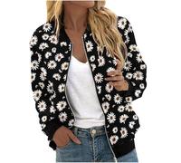 KUIH Women's Jackets Floral Print Jacket Flight Jacket Crewneck Long Sleeve Bomber Jacket Outerwear Lightweight Jackets Full Zip Loose Casual Top Winter Outfits Autumn Clothes Windbreaker Coat