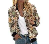 KUIH Women's Jackets Floral Print Jacket Flight Jacket Crewneck Long Sleeve Bomber Jacket Outerwear Lightweight Jackets Full Zip Loose Casual Top Winter Outfits Autumn Clothes Windbreaker Coat