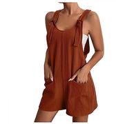 KUIH Women's Jumpsuits & Playsuits Short Jumpsuit Loose Spaghetti Strap Suspender Bib Overall Cotton Linen Shorts Rompers for Women UK Clearance Lightweight Dungarees with Pocket Clearance