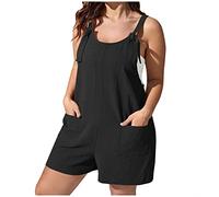 KUIH Women's Jumpsuits & Playsuits Short Jumpsuit Loose Spaghetti Strap Suspender Bib Overall Cotton Linen Shorts Rompers for Women UK Clearance Lightweight Dungarees with Pocket Clearance