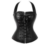 KUIH Womens Leather Corset Top Steampunk Gothic Corsets Medieval Renaissance Corsets Overbust Bustier Lingerie Boned Bustier Underbust Corset Bodysuit Shapewear for Cosplay Halloween Costume