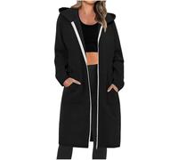 KUIH Womens Long Hoodies Sweatshirts Zip Up Plain Hoodie Coat Oversized Sweatshirt Long Sleeves Ladies Fleece Jacket Longline Cardigan with Pockets Hooded Duster Coat Plus Size Winter Outwear