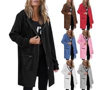 KUIH Womens Long Hoodies Zip Up Longline Hoodie Fleece Lined Jacket Autumn Winter Cardigan Ladies Sweatshirt Jacket Hooded Coat Warm Casual Outerwear Loose Trench Coats Hoody with Pockets