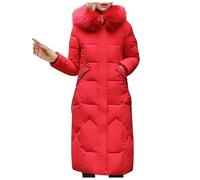 KUIH Womens Long Winter Coat Full Length Maxi Puffer Jacket with Fur Hood Slim Fit Quilted Padded Coat Plus Size Thick Winter Warm Padded Hooded Tops Ladies Longline Coats Essentials Winter Clothes
