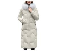 KUIH Womens Long Winter Coat Full Length Maxi Puffer Jacket with Fur Hood Slim Fit Quilted Padded Coat Plus Size Thick Winter Warm Padded Hooded Tops Ladies Longline Coats Essentials Winter Clothes