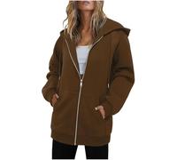 KUIH Women's Longline Hoodie Full Zip Fleece Jacket Warm Coats Ladies Long Hoode Sweatshirt with Pockets Loose Jumpers Sweat Top Fleece Hoodies With Drawstring Thermal Outerwear Womens Cardigans