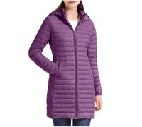KUIH Women's Longline Quilted Coat Hooded Puffer Jackets Warm Lightweight Coats Solid Color Ladies Long Coat Outerwear Windproof Casual Padded Down Jacket for Walking Hiking Travel