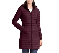 KUIH Women's Longline Quilted Coat Hooded Puffer Jackets Warm Lightweight Coats Solid Color Ladies Long Coat Outerwear Windproof Casual Padded Down Jacket for Walking Hiking Travel