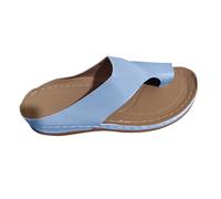 KUIH Womens Low Wedge Flip Flops Orthopedic Premium Toe Corrector Bunion Sandals Arch Support Toe Post Thong Sandals Beach Summer Sandals Leather Shoes Slip on Walking Sandals UK Size 3-7.