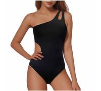 KUIH Women's One Piece Swimsuit One Shoulder Strap Sexy Swimwear Tummy Control Swimming Costume Ruched Monokinis Athletic Sports Bathing Suits Surfing Swimwear Beachwear Black