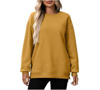 KUIH Womens Oversized Sweatshirt Fleece Crewneck Pullover Sweater Ladies Jumper Basic Loose Casual Sweat Tops Solid Color Warm Top Autumn Winter Longline Sweatshirts for Women UK Plus Size
