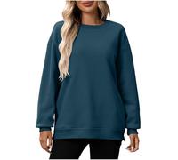 KUIH Womens Oversized Sweatshirt Fleece Crewneck Pullover Sweater Ladies Jumper Basic Loose Casual Sweat Tops Solid Color Warm Top Autumn Winter Longline Sweatshirts for Women UK Plus Size