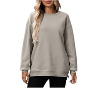 KUIH Womens Oversized Sweatshirt Fleece Crewneck Pullover Sweater Ladies Jumper Basic Loose Casual Sweat Tops Solid Color Warm Top Autumn Winter Longline Sweatshirts for Women UK Plus Size