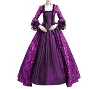 KUIH Women's Purple Renaissance Dress, Floor Length, High Waist, Off Shoulder, Square Neck, Long Sleeve, A-Line, Adult, Halloween, Size 20