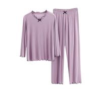 KUIH Women's Pyjama Set Cotton Modal Long Sleeve Pajama Top & Bottom Two Piece Loungewear Sets Womens Sleepwear Ladies Pjs Sets Loose Casual Soft Nightwear Holiday Two Piece Outfits Purple