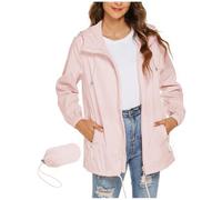 KUIH Womens Rain Jacket Lightweight Waterproof Hooded Rain Coat Windbreaker Packable Hooded Outdoor Raincoat Ladies Summer Jacket Plus Size Summer Coats for School Camping Hiking Walking