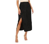 KUIH Women's Skirts Elasticated Waist Side Split Midi Skirts Plain Lightweight Summer Ladies Casual A Line Skirt for Holiday Vacation