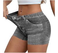 KUIH Women's Stretch Denim Shorts Mini Low Rise Jean Shorts Butt Lifting Elastic Waist Hotpants Bermuda Tracksuit Bottoms Casual Summer Pants with Pockets Holiday Clothes