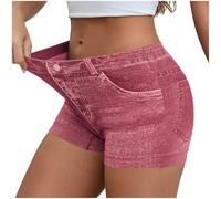 KUIH Women's Stretch Denim Shorts Mini Low Rise Jean Shorts Butt Lifting Elastic Waist Hotpants Bermuda Tracksuit Bottoms Casual Summer Pants with Pockets Holiday Clothes