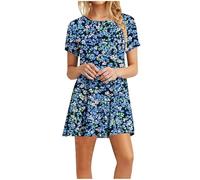 KUIH Women's Summer Dress Sleeveless Midi Dress V Neck Button Down Dress Loose Casual Swing Dresses Floral Sun Dress Ladies Skater Dress T Shirt Dress Flowy Beach Dress Holiday Clothes
